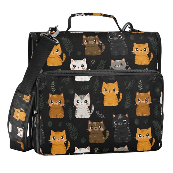 Zipper Binder Cats and Weeds 1.5 Inch Binder Folder Bag with Shoulder Strap and Handle