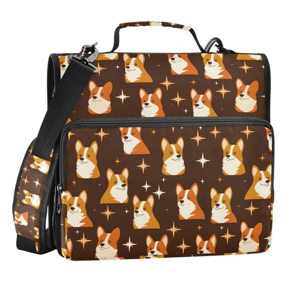 Zipper Binder Celestial Corgi 1.5 Inch Binder Folder Bag with Shoulder Strap and Handle