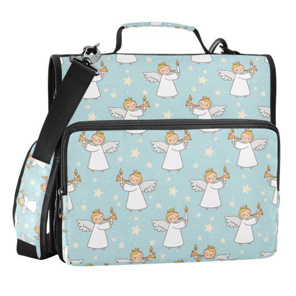 Zipper Binder Christmas Angels Wings 1.5 Inch Binder Folder Bag with Shoulder Strap and Handle