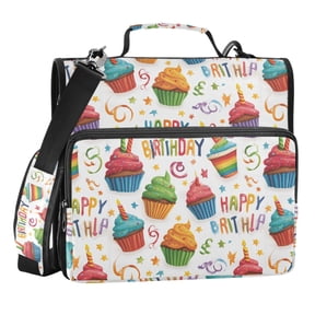 Zipper Binder Colorful Birthday Cupcakes 1.5 Inch Binder Folder Bag with Shoulder Strap and Handle