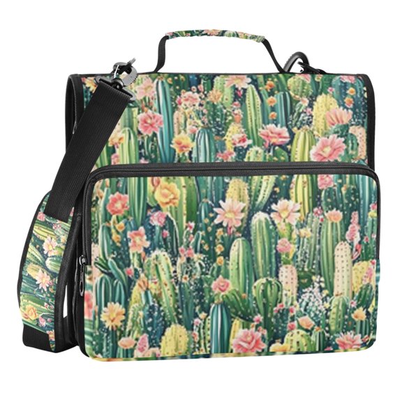 Zipper Binder Colorful Cactus 1.5 Inch Binder Folder Bag with Shoulder Strap and Handle