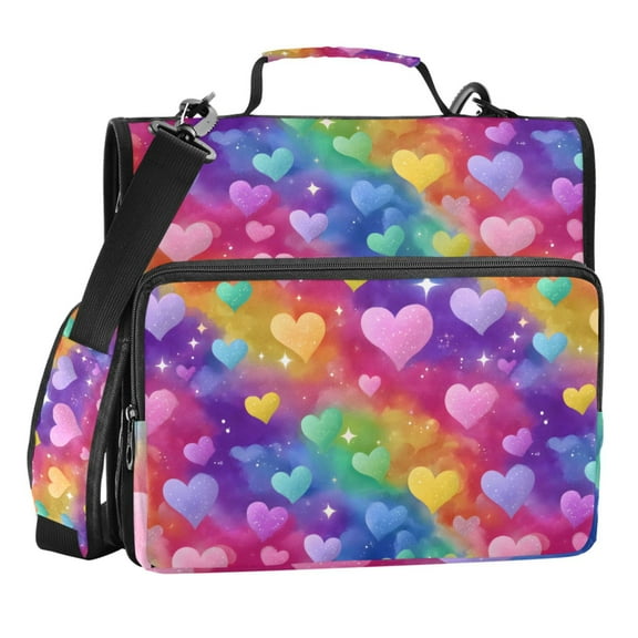 Zipper Binder Colorful Love Stars 1.5 Inch Binder Folder Bag with Shoulder Strap and Handle