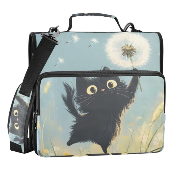 Zipper Binder Cover Cat 1.5 Inch Binder Folder Bag with Shoulder Strap and Handle