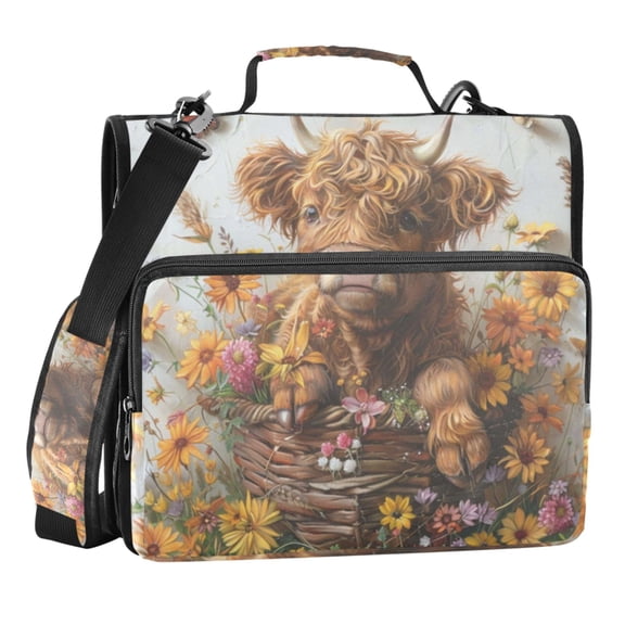 Zipper Binder Cow 1.5 Inch Binder Folder Bag with Shoulder Strap and Handle