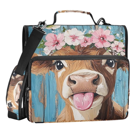 Zipper Binder Cow 1.5 Inch Binder Folder Bag with Shoulder Strap and Handle