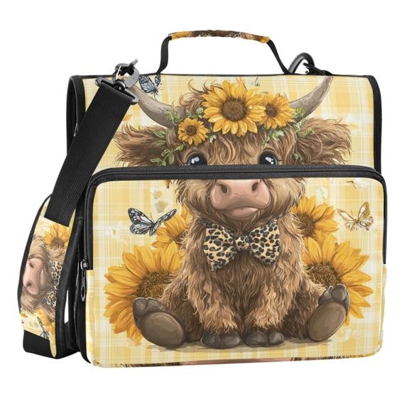 Zipper Binder Cute Baby Highland Cow 1.5 Inch Binder Folder Bag with Shoulder Strap and Handle