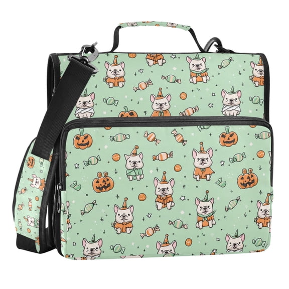 Zipper Binder Cute Bulldog 1.5 Inch Binder Folder Bag with Shoulder Strap and Handle
