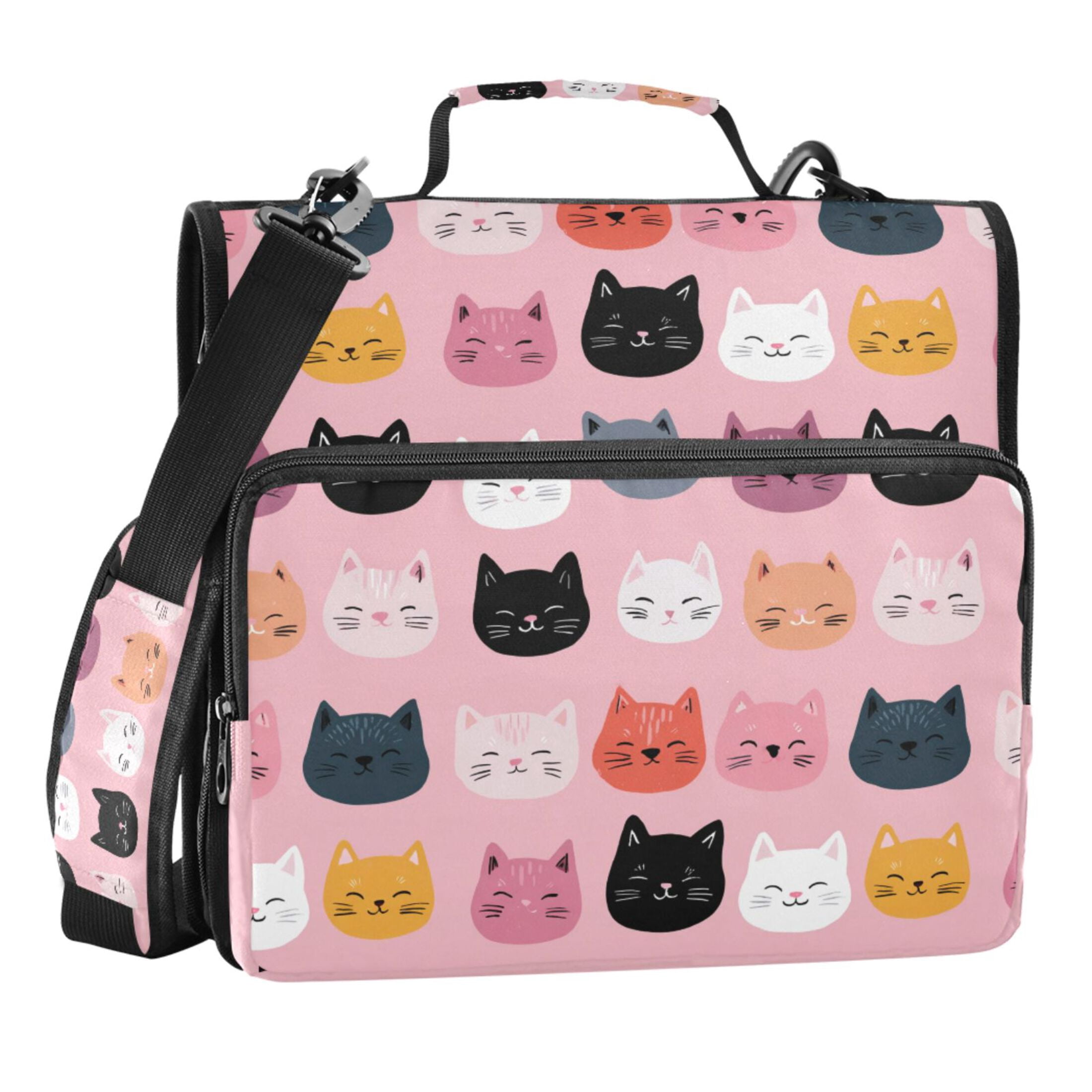 Zipper Binder Cute Cat 1.5 Inch Binder Folder Bag with Shoulder Strap and Handle