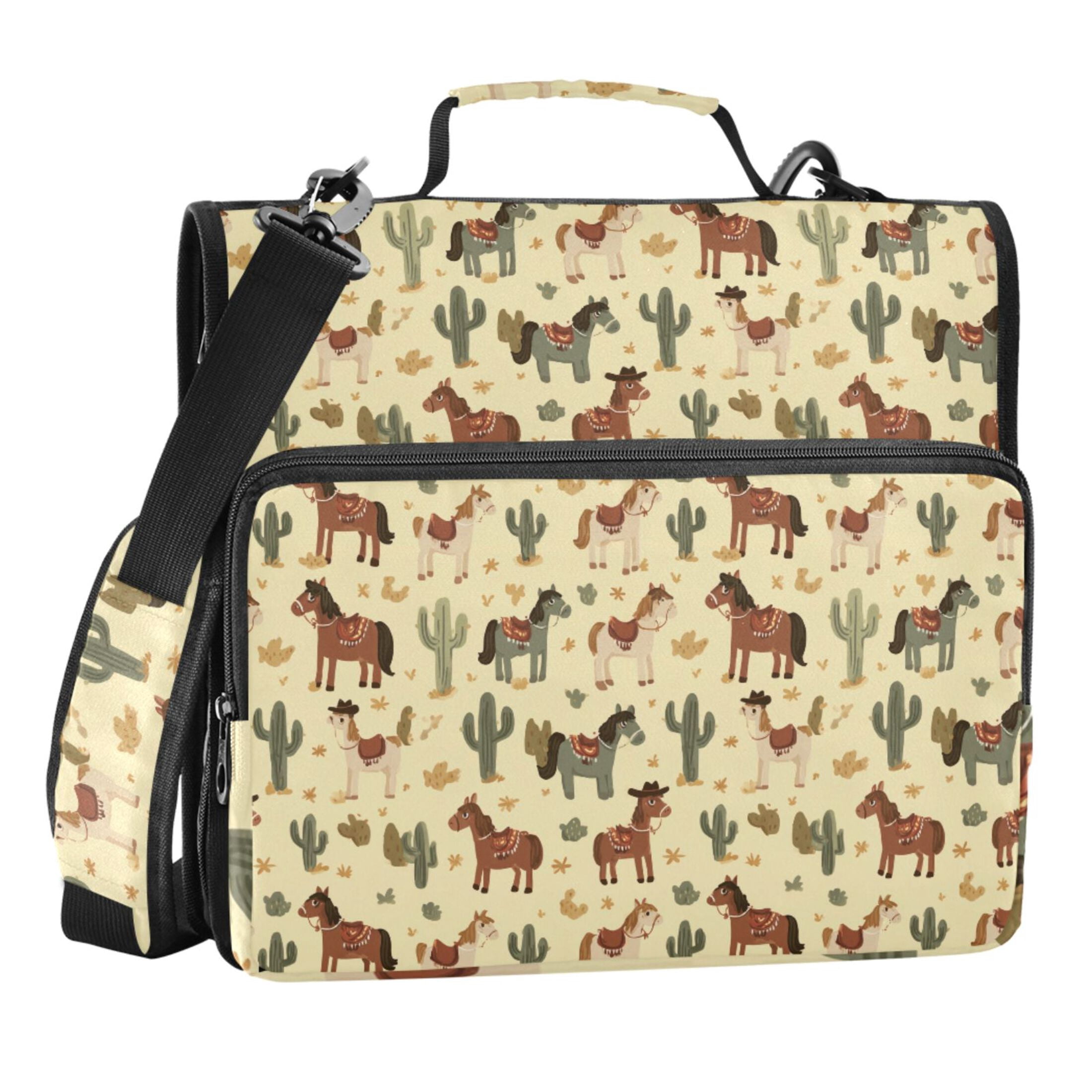 Zipper Binder Cute Cowboy Brown Horse 1.5 Inch Binder Folder Bag with Shoulder Strap and Handle