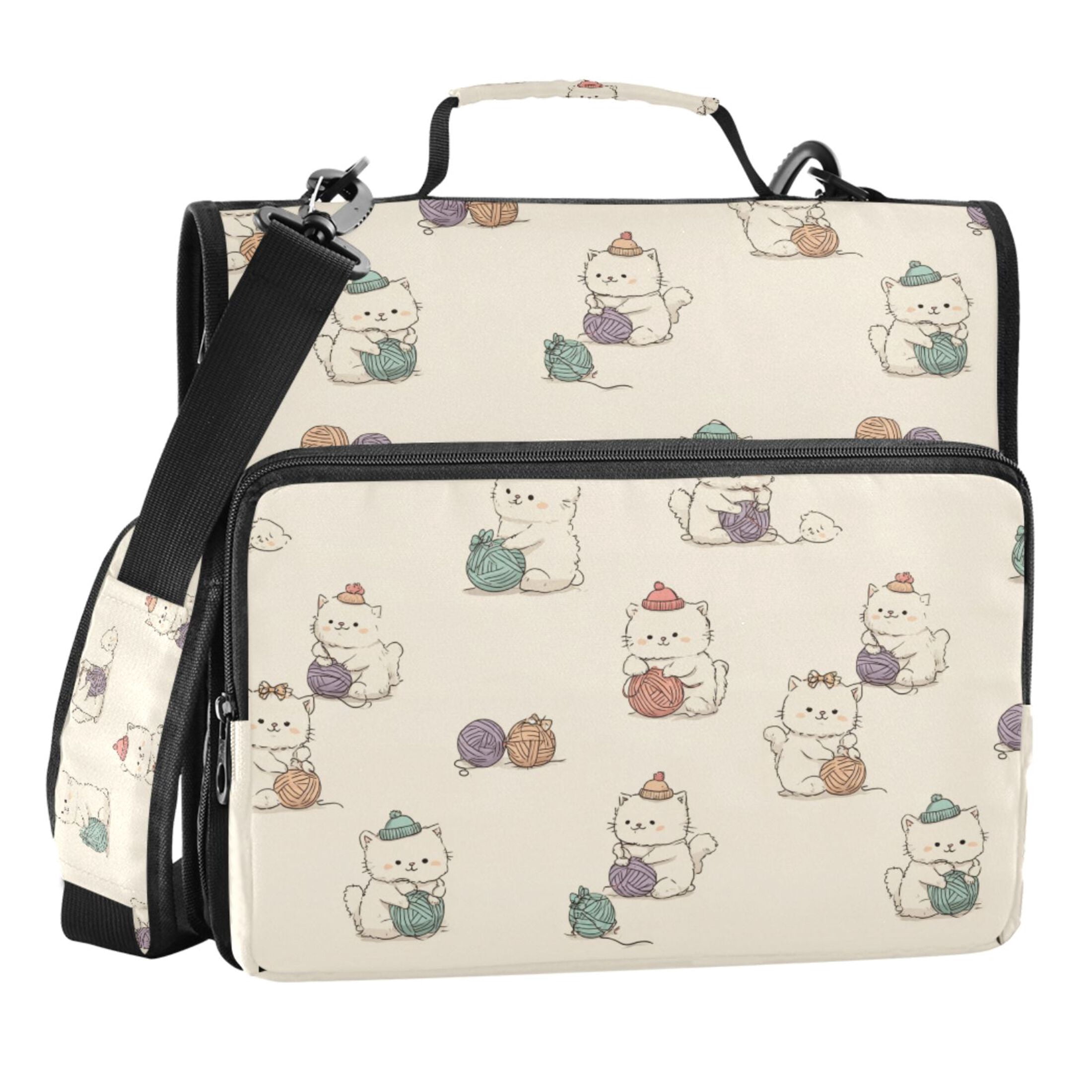 Zipper Binder Cute Fluffy Cartoon Cats 1.5 Inch Binder Folder Bag with Shoulder Strap and Handle