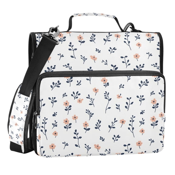 Zipper Binder Cute Small Floral Their Colors 1.5 Inch Binder Folder Bag with Shoulder Strap and Handle