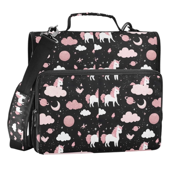 Zipper Binder Cute Unicorn 1.5 Inch Binder Folder Bag with Shoulder Strap and Handle