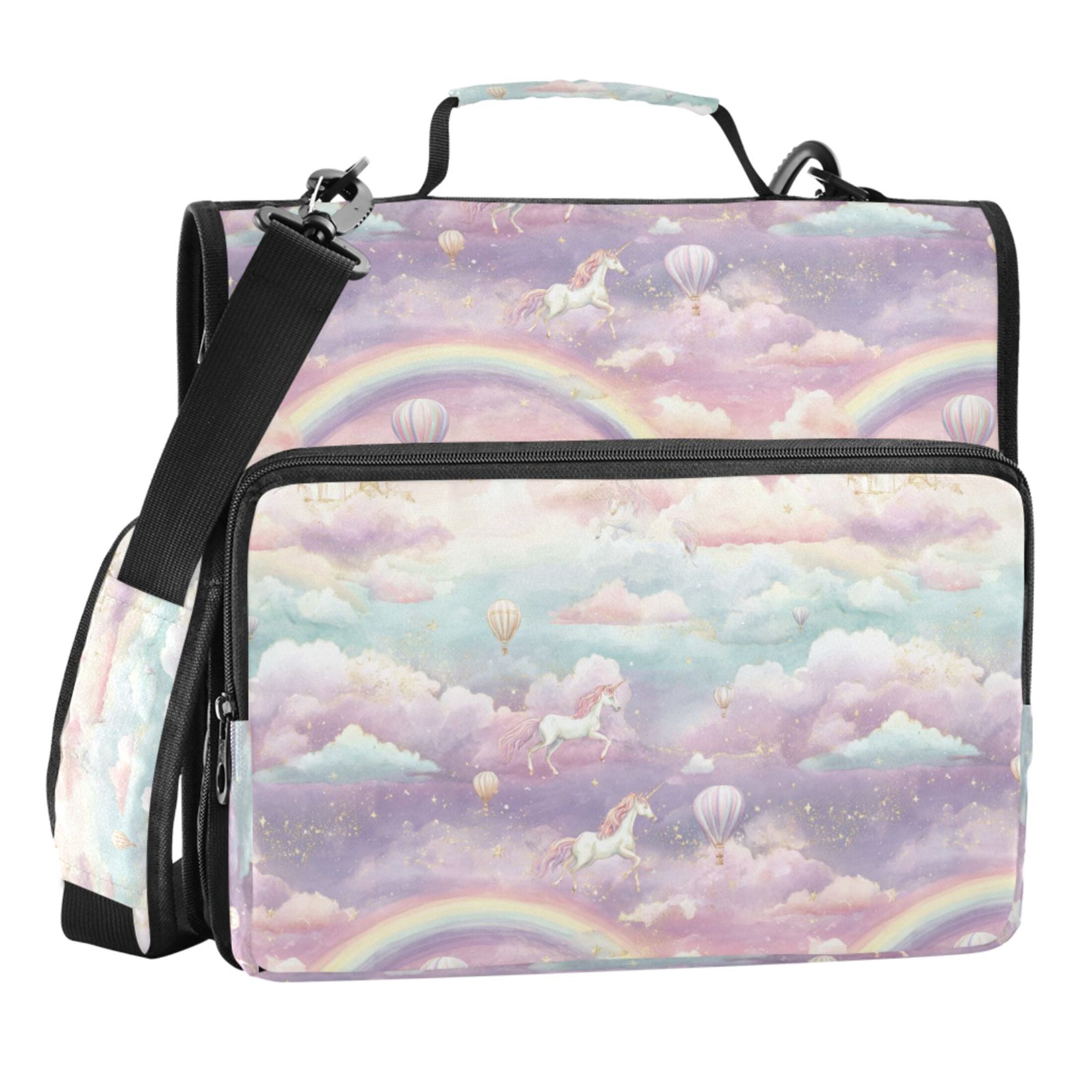 Zipper Binder Cute Unicorn 1.5 Inch Binder Folder Bag with Shoulder Strap and Handle