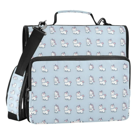 Zipper Binder Cute Unicorn Light Blue 1.5 Inch Binder Folder Bag with Shoulder Strap and Handle