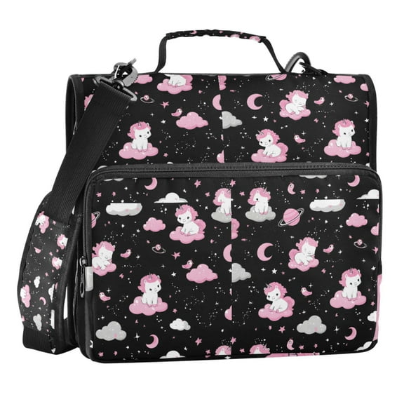 Zipper Binder Cute Unicorn Pink 1.5 Inch Binder Folder Bag with Shoulder Strap and Handle