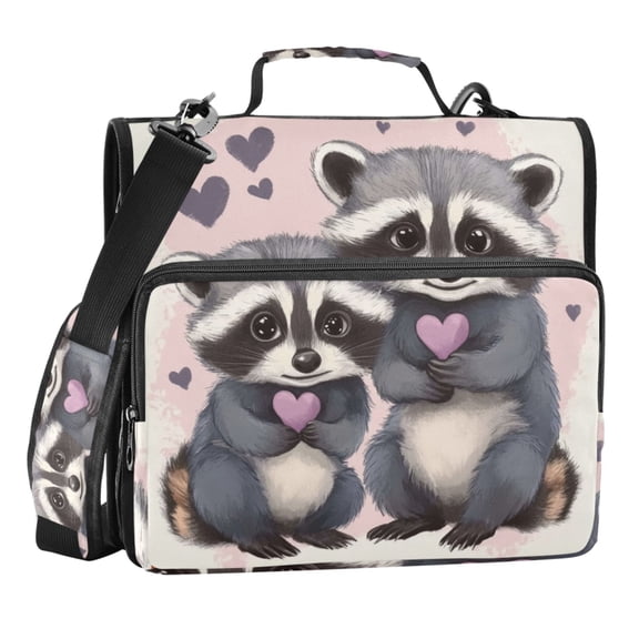 Zipper Binder Cute and Lovable Raccoon 1.5 Inch Binder Folder Bag with Shoulder Strap and Handle