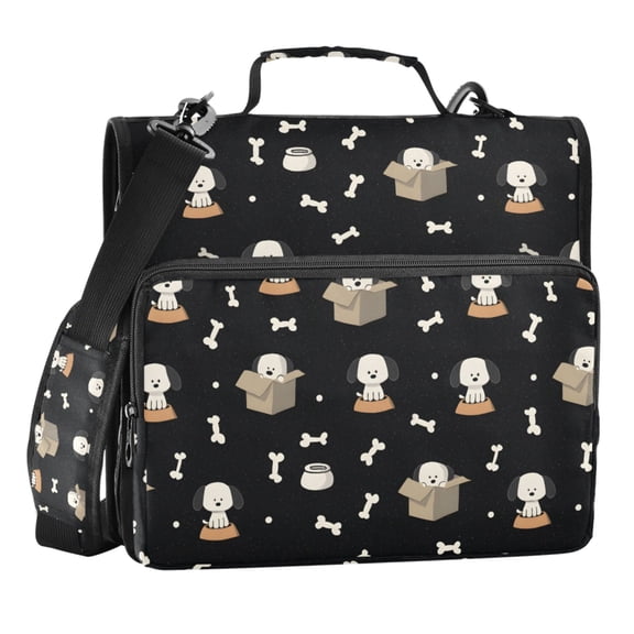 Zipper Binder Dog Bone Box 1.5 Inch Binder Folder Bag with Shoulder Strap and Handle