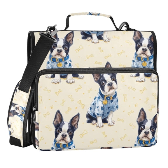 Zipper Binder Dog with A Blue Collar 1.5 Inch Binder Folder Bag with Shoulder Strap and Handle