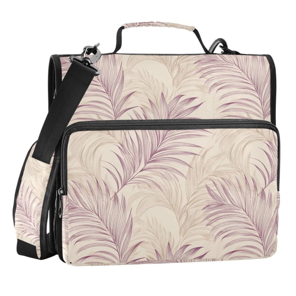 Zipper Binder Elegant Palm Leaf Lines 1.5 Inch Binder Folder Bag with Shoulder Strap and Handle