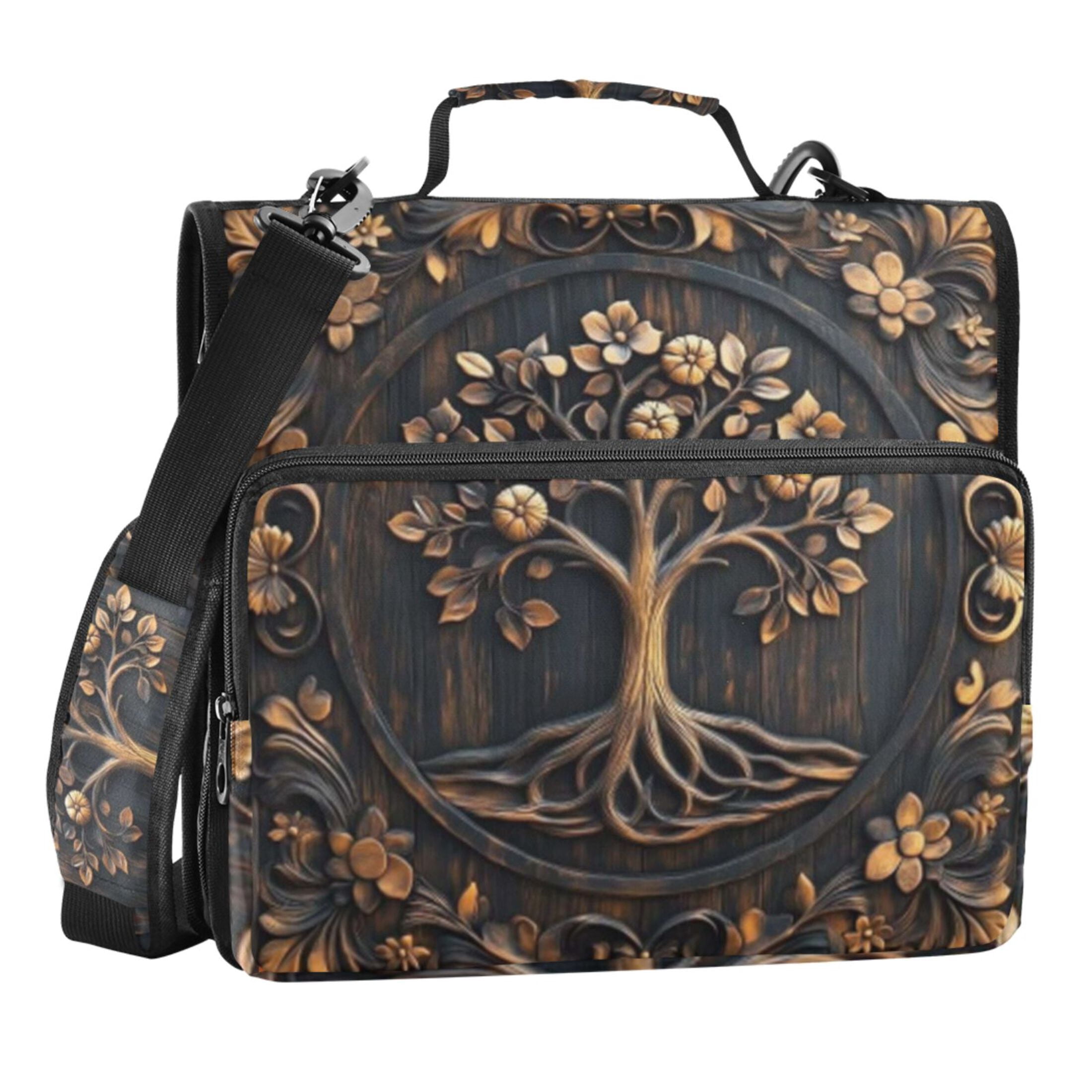 Zipper Binder Farmhouse Tree Of Life 1.5 Inch Binder Folder Bag with Shoulder Strap and Handle