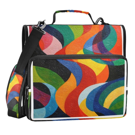 Zipper Binder Fauvism Style Art Oil Painting 1.5 Inch Binder Folder Bag with Shoulder Strap and Handle