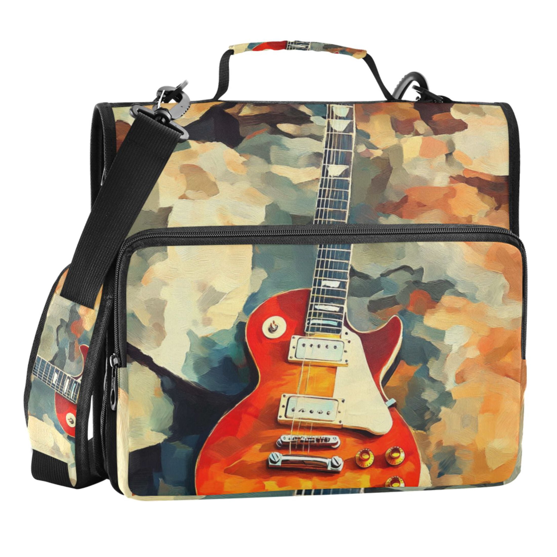 Zipper Binder Fire Red Guitar 1.5 Inch Binder Folder Bag with Shoulder Strap and Handle