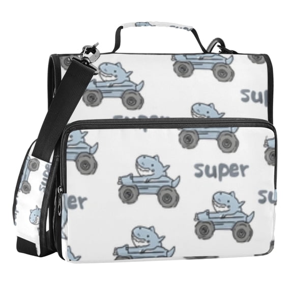 Zipper Binder Fish and Fish Small Car 1.5 Inch Binder Folder Bag with Shoulder Strap and Handle