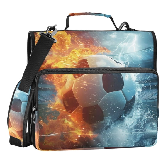 Zipper Binder Football Sparks Water Splash 1.5 Inch Binder Folder Bag with Shoulder Strap and Handle