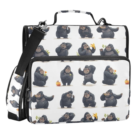 Zipper Binder Funny Gorilla 1.5 Inch Binder Folder Bag with Shoulder Strap and Handle