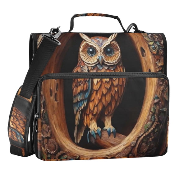 Zipper Binder Funny Owl Decor 1.5 Inch Binder Folder Bag with Shoulder Strap and Handle