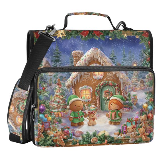 Zipper Binder Gingerbread House 1.5 Inch Binder Folder Bag with Shoulder Strap and Handle