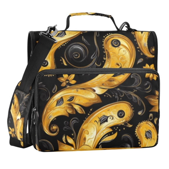 Zipper Binder Gold Modern Art Deco 1.5 Inch Binder Folder Bag with Shoulder Strap and Handle