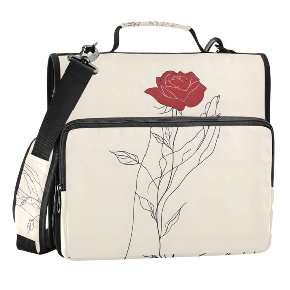 Zipper Binder Hand Rose 1.5 Inch Binder Folder Bag with Shoulder Strap and Handle
