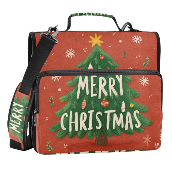 Zipper Binder Hand-painted Holiday Christmas Tree 1.5 Inch Binder Folder Bag with Shoulder Strap and Handle
