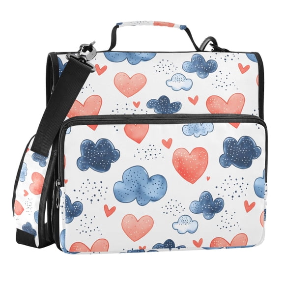Zipper Binder Heart Cloud 1.5 Inch Binder Folder Bag with Shoulder Strap and Handle