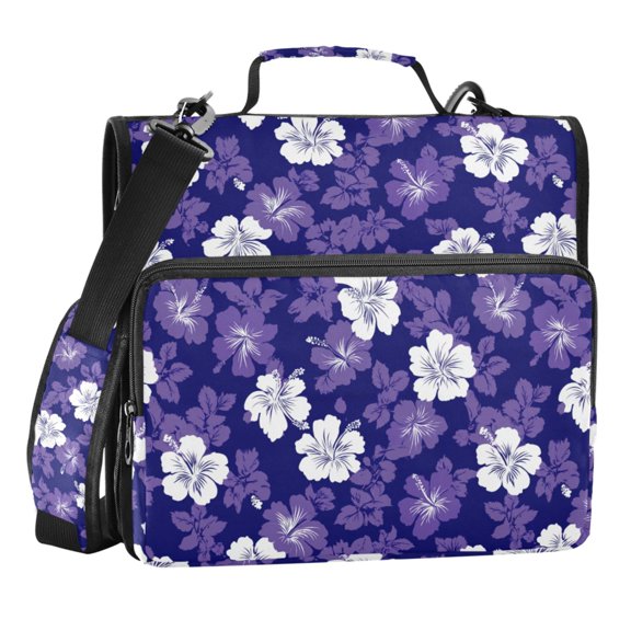 Zipper Binder Hibiscus 1.5 Inch Binder Folder Bag with Shoulder Strap and Handle
