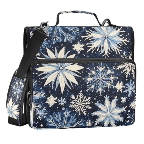 Zipper Binder Ice Crystals and Snowflakes 1.5 Inch Binder Folder Bag with Shoulder Strap and Handle