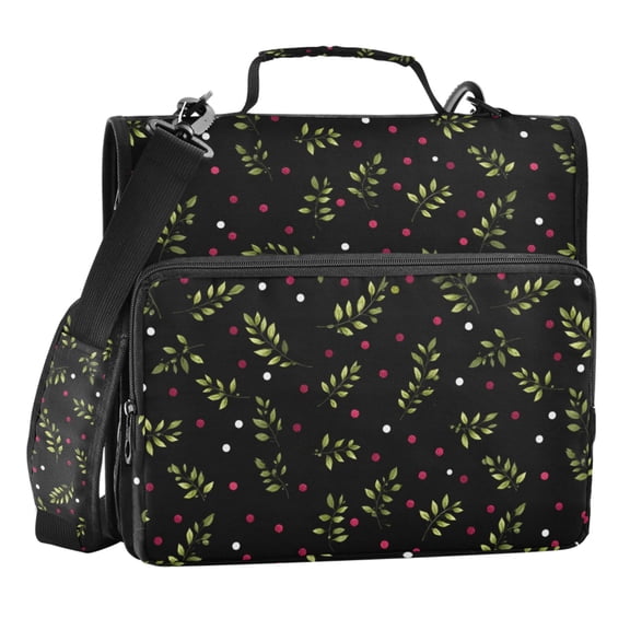 Zipper Binder Leaves and Dots 1.5 Inch Binder Folder Bag with Shoulder Strap and Handle