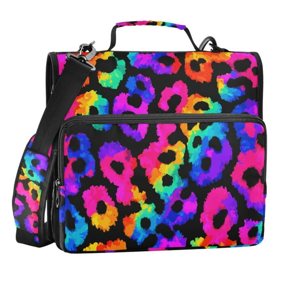 Zipper Binder Leopard 1.5 Inch Binder Folder Bag with Shoulder Strap and Handle