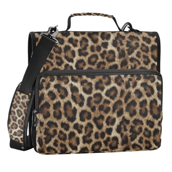 Zipper Binder Leopard Print 1.5 Inch Binder Folder Bag with Shoulder Strap and Handle