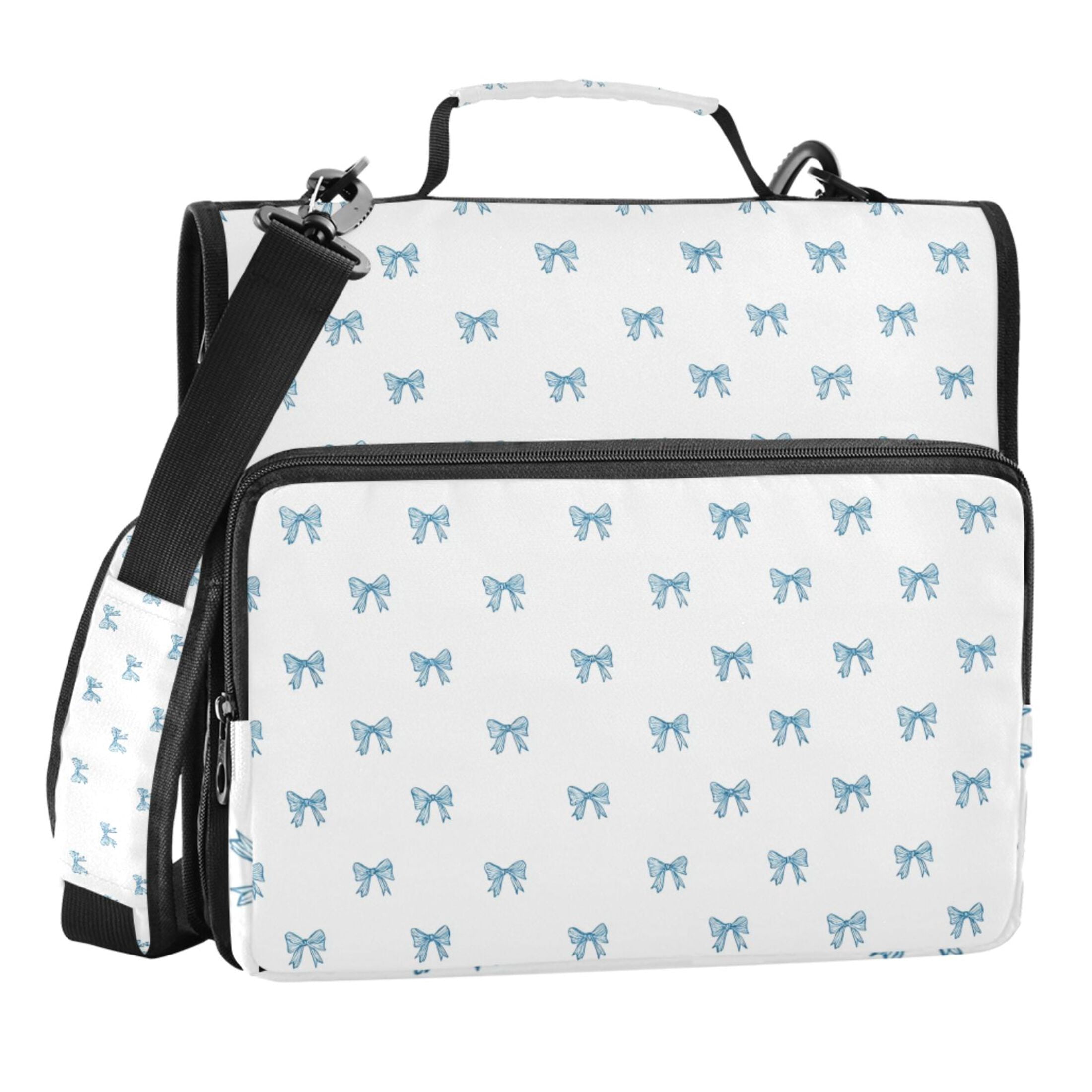 Zipper Binder Light Blue Bow 1.5 Inch Binder Folder Bag with Shoulder Strap and Handle