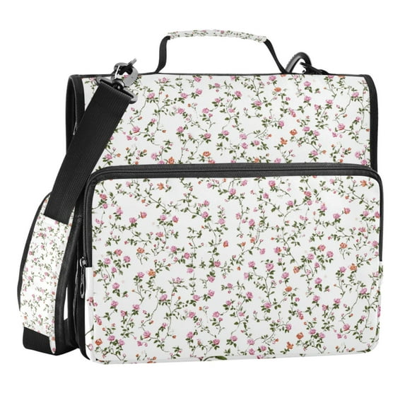 Zipper Binder Lots Of Roses 1.5 Inch Binder Folder Bag with Shoulder Strap and Handle