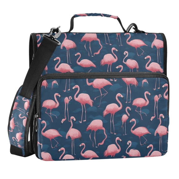 Zipper Binder Lots Of Small Cartoon Flamingo 1.5 Inch Binder Folder Bag with Shoulder Strap and Handle