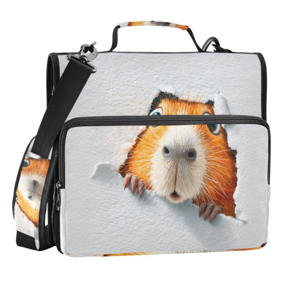 Zipper Binder Lovely Brown Capybara 1.5 Inch Binder Folder Bag with Shoulder Strap and Handle
