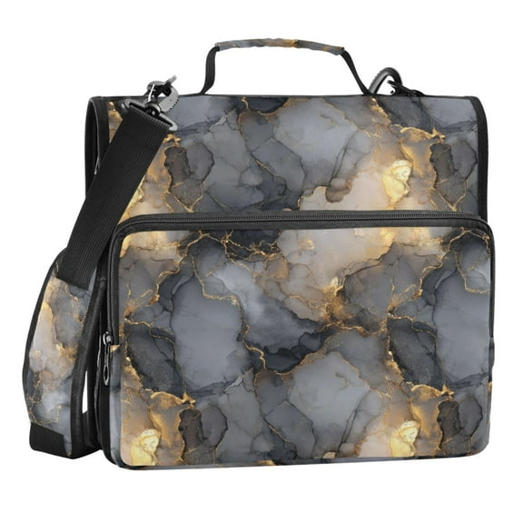 Zipper Binder Marble Black Gold 1.5 Inch Binder Folder Bag with Shoulder Strap and Handle