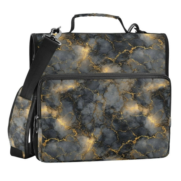 Zipper Binder Marble Black Gold Art 1.5 Inch Binder Folder Bag with Shoulder Strap and Handle