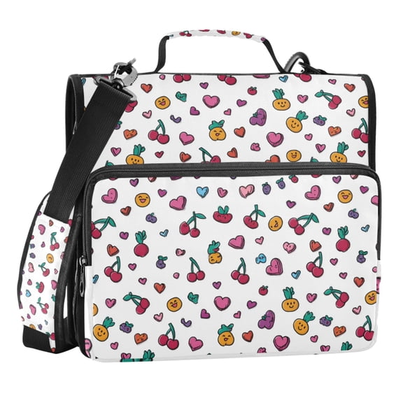 Zipper Binder Mini Cherries 1.5 Inch Binder Folder Bag with Shoulder Strap and Handle