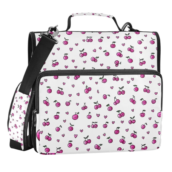 Zipper Binder Mini Cute Cherry 1.5 Inch Binder Folder Bag with Shoulder Strap and Handle