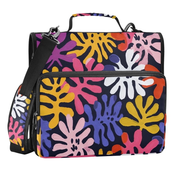 Zipper Binder Modern Flowers 1.5 Inch Binder Folder Bag with Shoulder Strap and Handle