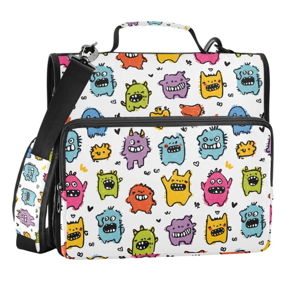 Zipper Binder Monster Hand Drawn 1.5 Inch Binder Folder Bag with Shoulder Strap and Handle